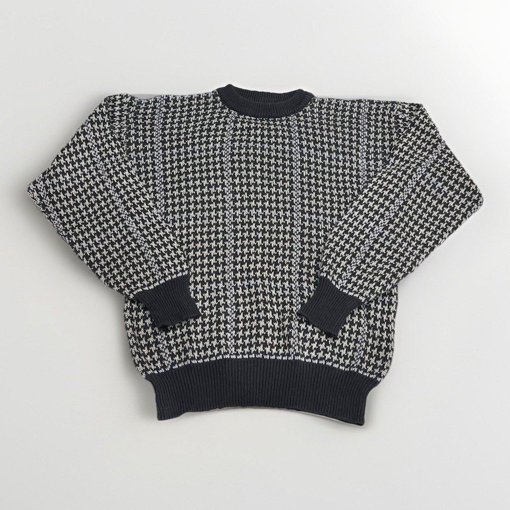 VTG 90s Claybrooke Houndtooth Pattern Grandpa Sweater Cotton USA Made Sz Medium